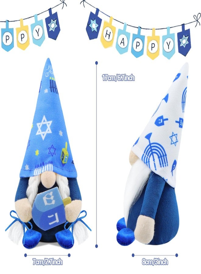Gehydy Set of 2 Hanukkah Gnomes Chanukah Christmas Decoration Gnome Handmade Scandinavian Tomte Xmas Decor for Home Kitchen Tiered Tray - White & Blue - Image 2